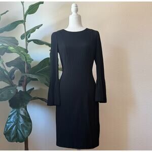 Massimo Dutti Black Bell Sleeve Sheath Dress, Size Small